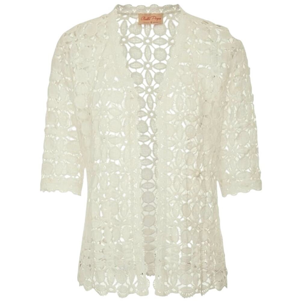 NWOT Belle Poque Cream Lace Crochet Cardigan Sz XL Boho Swim Cover Festival Mod